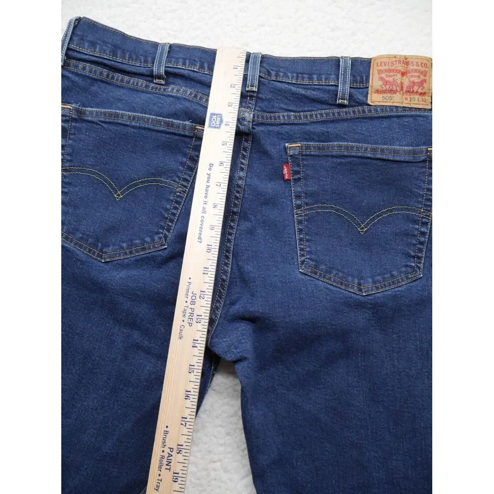 Levis 505 Jeans Mens Sz 38x32 Regular Fit‎ Straight Leg Dark Blue Denim